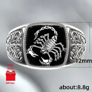925 sterling silver ring, scorpion shaped ring, personalized retro ring. Men's ring, fashionable classic ring, gift jewelry box, elegant men, suitable for birthday gifts, holiday gifts, Valentine's Day gifts, and meet and greet gifts.