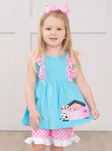 Gingham Farmhouse Embroidered Ruffle Outfit