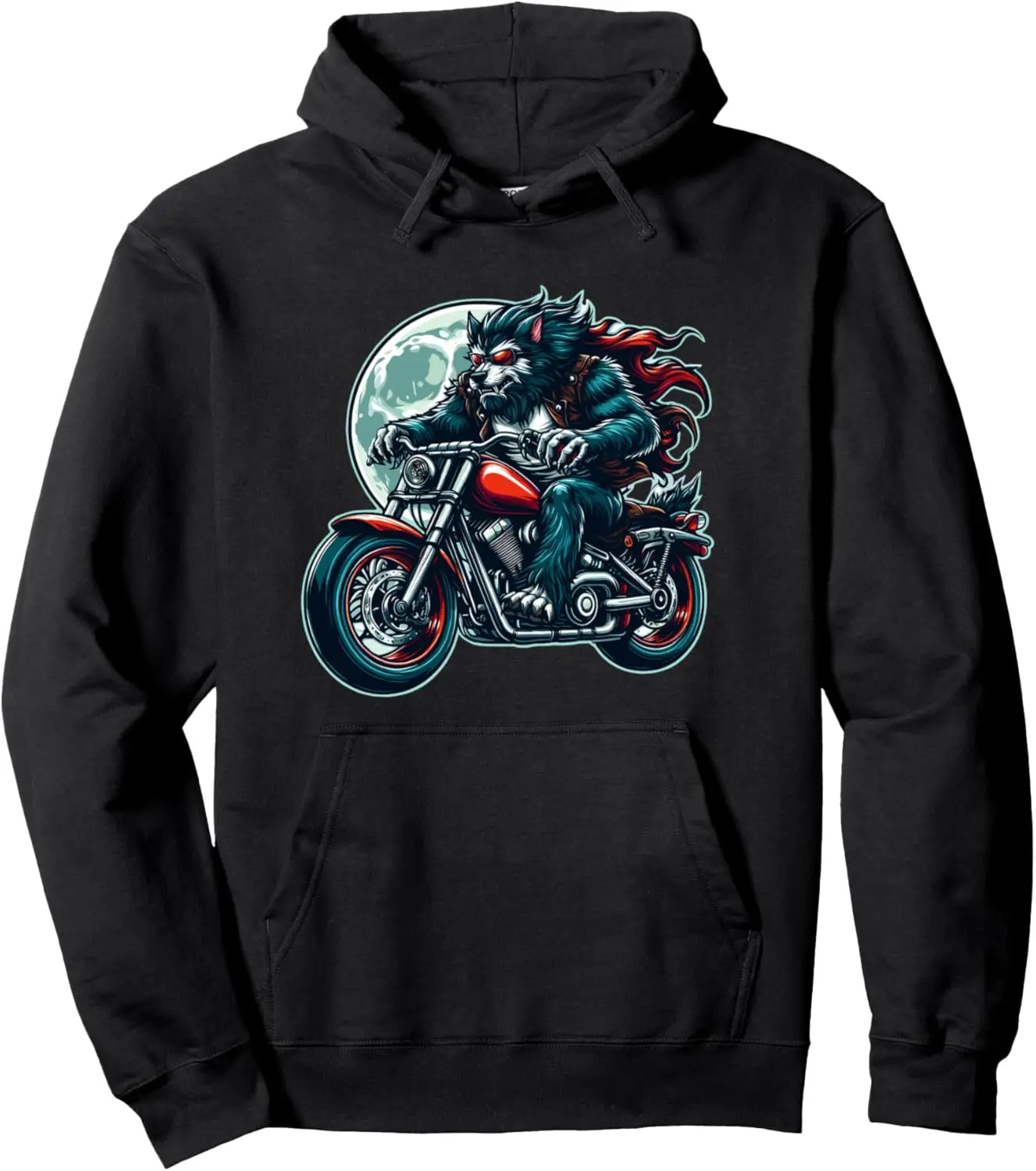 Werewolf Biker on Motorcycle Pullover Hoodie