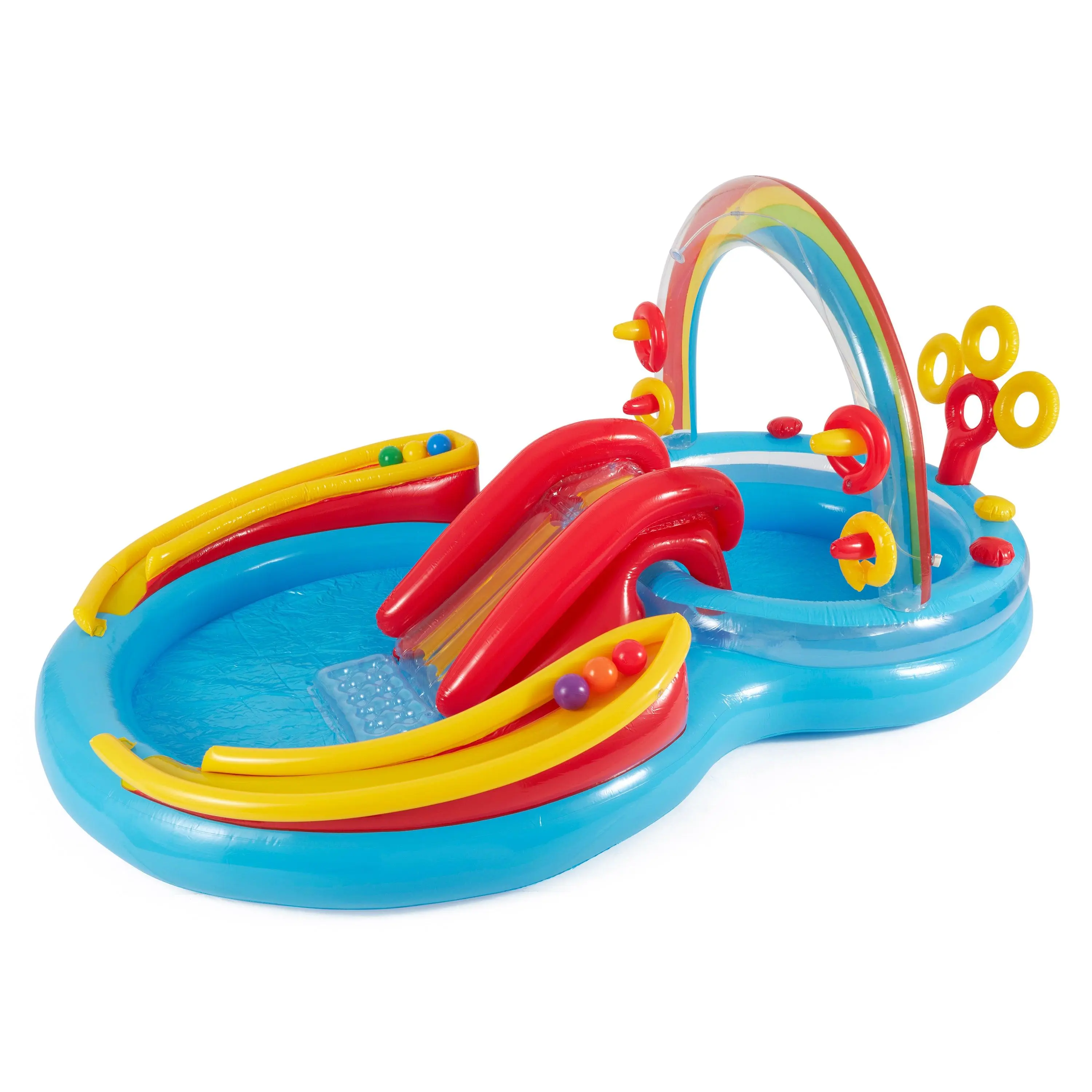 Intex 9.75 x 6.3 Foot Rainbow Slide Inflatable Pool and Water Slide Ring Center