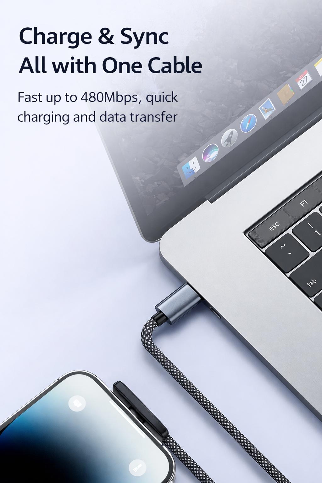 PD30W Right Angle Lightning Cable Fast Charging Braided Durable Cord for Gaming Compatible with iPhone 6-14 Stable Safe Charging No Blocking Hands While Playing for iPhone14pro/13/12/11/XS 15/16/17 Pro MAX iPad AirPods 3.3Feet 6.6Feet