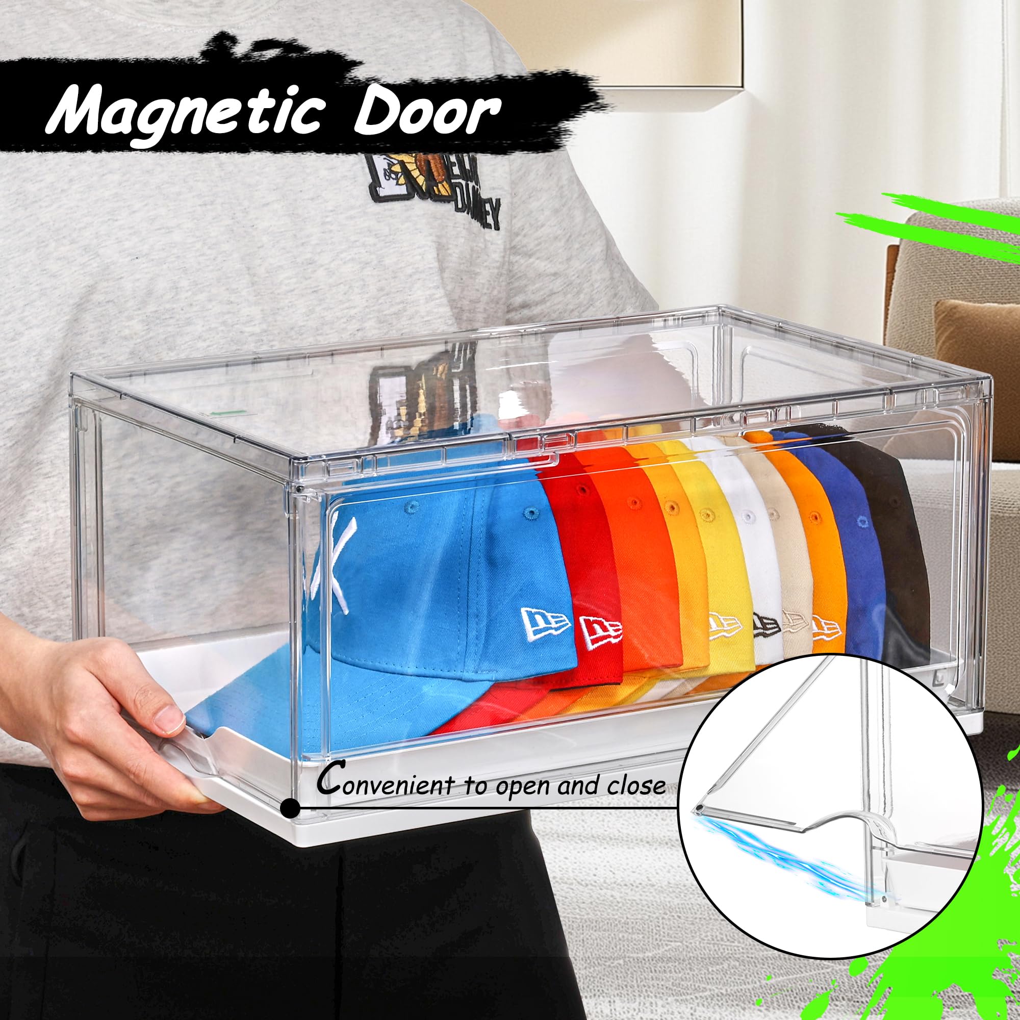 Vtopmart Hat Organizer for Baseball Caps,clothing with Clear Holder Box, Large Cap Storage with Sliding Tray, Stackable Rack Display Case & Magnetic Door Vtopmart Hat Organizer for Baseball Caps,clothing with Clear Holder Box, Large Cap Storage with Sliding Tray, Stackable Rack Display Case & Magnetic Door