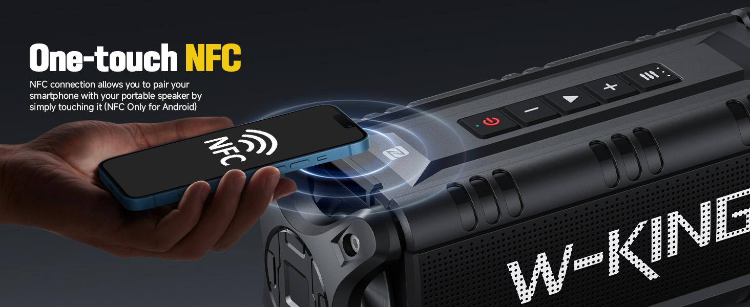 W-KING Bluetooth Speaker, 90W Max Loud Portable Speakers Bluetooth Wireless, IPX6 Waterproof Outdoor Speaker with 50W Deep Bass/2 Powerful Subwoofer/40H/Power Bank/EQ/TF/AUX/NFC for Pool/Party/Travel Rechargeable Audio