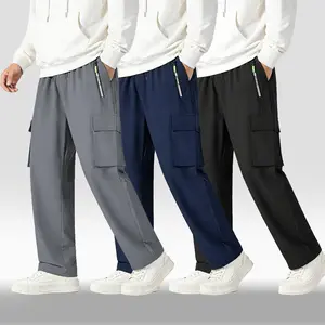 Men's Quick-Dry Cargo Work Pants - Loose Straight Cut, Wrinkle-Resistant, Abrasion-Resistant, Breathable, Zipper-Equipped, Silk Fabric - Ideal for Outdoor Activities, Commuting, Overalls Set