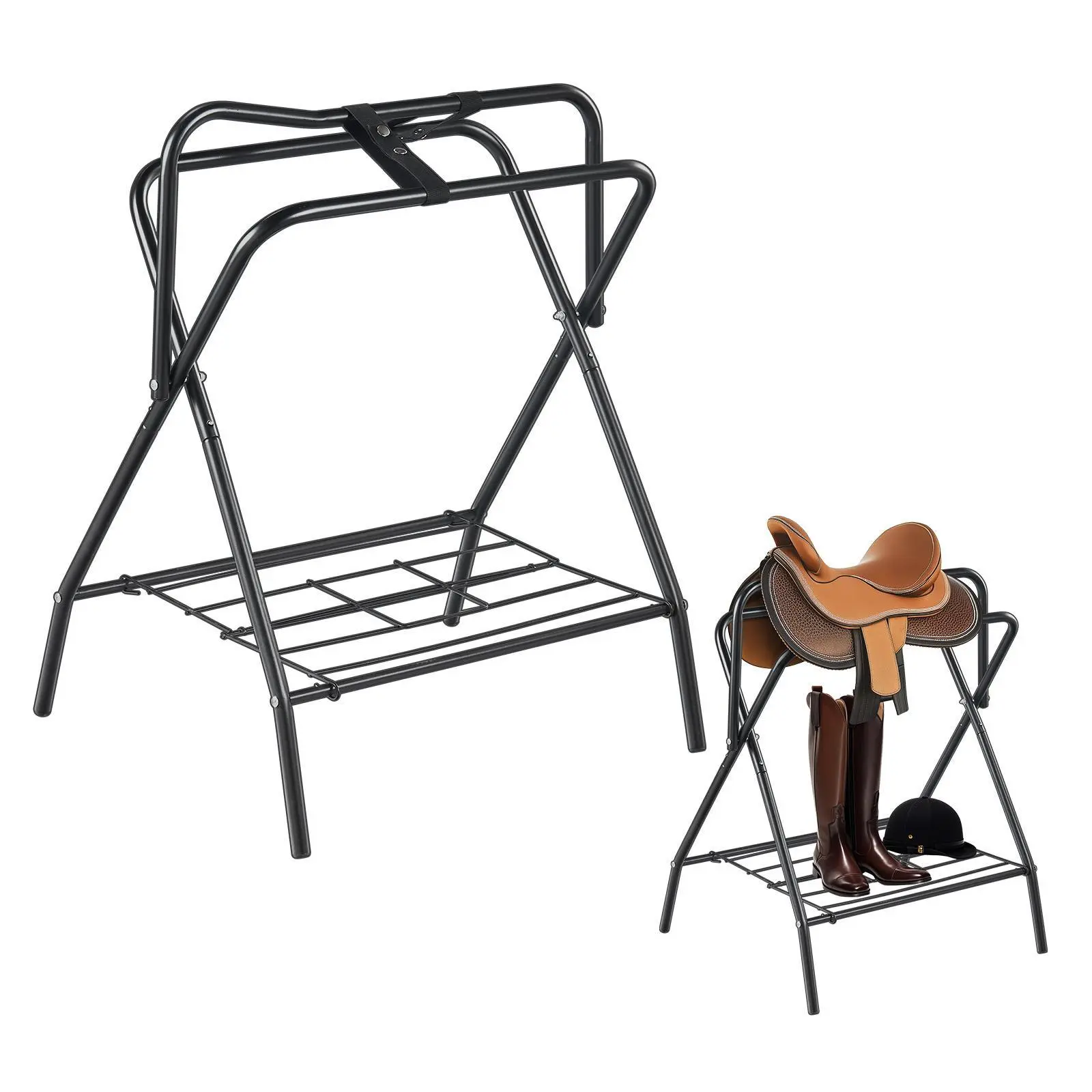 【SummerFinds】VEVOR Folding Saddle Rack,  , 28 x 19 x 37.5 in, 2 Packs Freestanding Horse Saddle Stand, Portable Horse Blanket Holder, Heavy Duty Steel Saddle Rack for English & Western Saddles, Tack Storage, Black