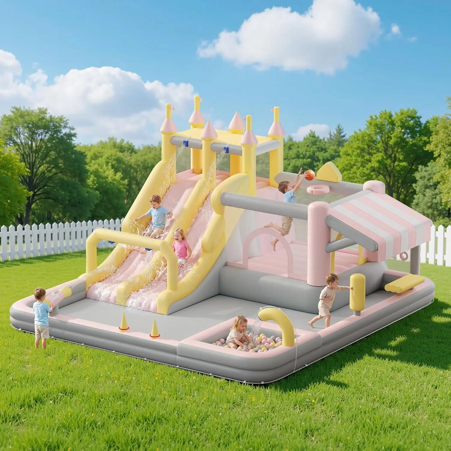 【Clearance】Vanacc Inflatable Bounce House, Water Slide with Jumping Area, Climbing Wall and Splash Pool, Indoor Outdoor Jumper for Big Children, Air Blower Included,Mother's Day Gifts #homemakeover