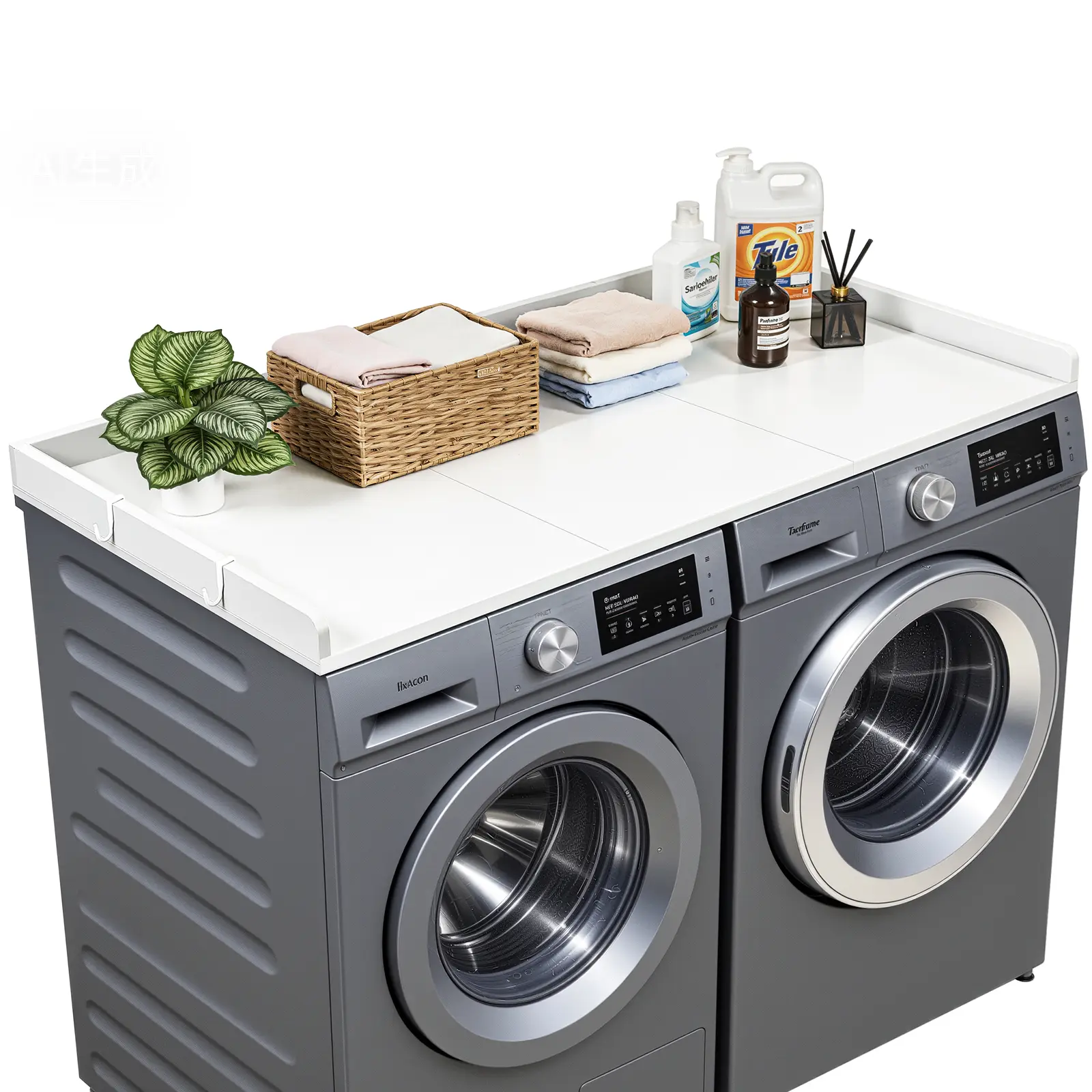 【summerfinds】VEVOR Washer Dryer Countertop, 54 x 27.5 in Wooden Washer and Dryer Topper with Edge & 2 Hooks, Water-Resistant Laundry Machine Topper for Laundry Closet Pantry Counter Organization and Storage, White, Laundry Room