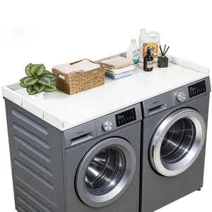 VEVOR Washer Dryer Countertop, 54 x 27.5 in Wooden Washer and Dryer Topper with Edge & 2 Hooks, Water-Resistant Laundry Machine Topper for Laundry Closet Pantry Counter Organization and Storage, White