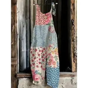 FloralPrintOverallsforWomen-StylishPolyesterBlendJumpsuitwithLace-UpDetail,SleevelessDesignforVacation,CasualOutings&Spring/SummerWear,VacationOveralls|VibrantFloralPrint|LaceTrimDetail,JumpsuitJumpsuit