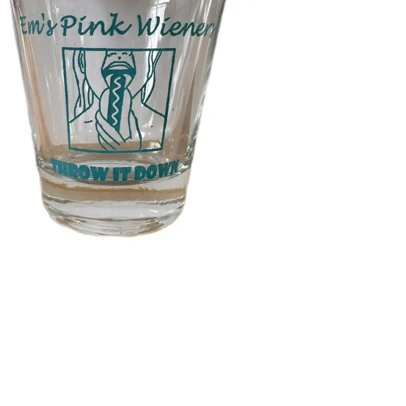 Shot glass funny hotdog Throw it Down Em’s Pink Wieners hot dog cart