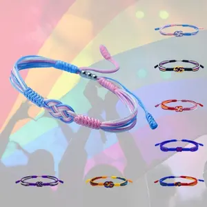 Infinity Love Bisexual Pansexuality LGBTQIA+ Pride Lesbian MLM Love Wrist Wrap Bracelet, Boho Rope Bracelet Bangles for Women Men Thread for Him and Her