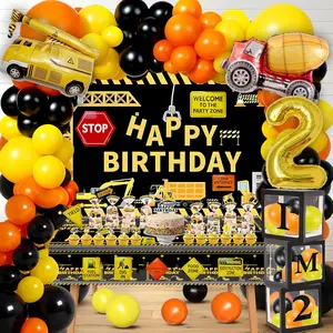 Construction 2nd Birthday Party decorations kit for Boys - Dump Truck Theme Decorations with Construction Backdrop, Banner, Cake & Cupcake Toppers, Tablecloth, and Box Cutout (2nd Birthday)
