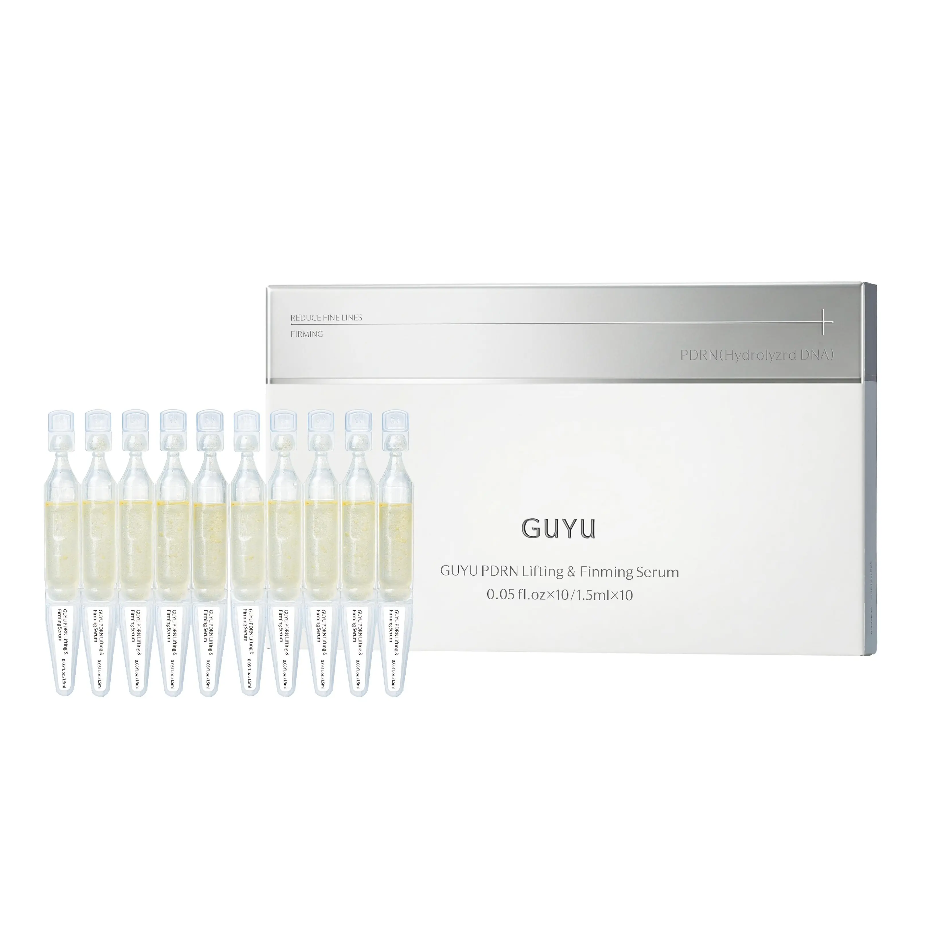 GUYU PDRN Lifting & Firming Serum - 10 x 1.5ml Single-Dose Ampoules, Salmon DNA, Hyaluronic Acid, Ceramides, Centella Asiatica & Ectoin Face Serum for Fine Lines, Redness & Pores, Collagen Boost, Skin Barrier Repair, Hydrating, Firming