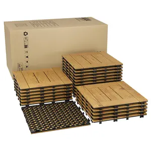 Acacia Wood Deck Tiles 22 Pack - 12"X12" Interlocking Patio Flooring for Outdoor Indoor Use, Easy Snap Together Covers 21 Sq ft, Non-Slip Water Resistant Balcony Pool Deck Tiles,Yellow
