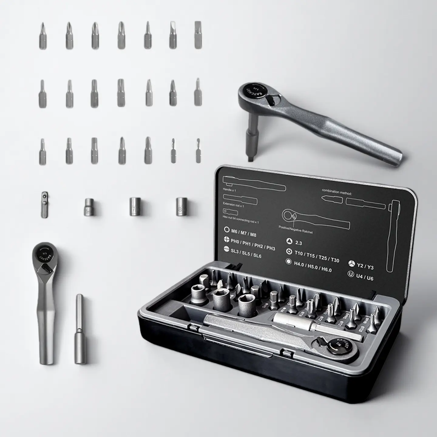 1/2 Pcs 25-in-1 Multi-Function Magnetic Ratchet Precision Screwdriver Tool Kit Set with Storage Case, Magnetic Tips, Bits & Extension for Home Repair DIY