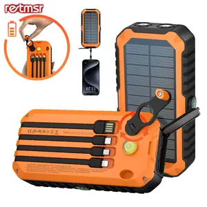 RETMSR 40,000mAh Solar Hand-Cranked Power Bank with SCP22.5W Fast Charging Outdoor Flashlight Compass 4 Cables for Fishing Camping Mountain Climbing