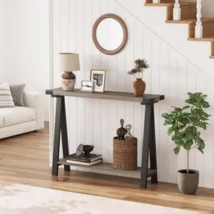 Garvee 2-Tier Console Table with Storage, 43.3-Inch Metal Frame and MDF Entryway Table, Narrow Sofa Table for Hallway, Bedroom, and Living Room