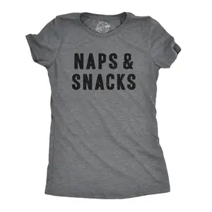 Womens Naps and Snacks T shirt Funny Sarcastic Food Gift for Her Hilarious Tee Funny Womens T Shirts Cute Vintage Fashion Casual Ladies T-Shirt Gift Sarcastic Tops for Women Funny Food Top Women's Novelty Tees Dark Grey
