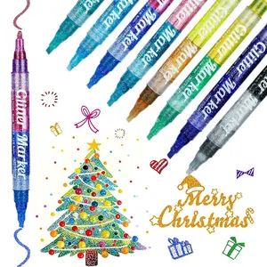 16 Colors Outline Glitter Markers, 8 Glitter Metallic Gel Pens for Coloring,Cool Fun Art Crafts School Journaling Supplies,Dual Tip Glitter Acrylic Paint Pens,for Children's Painting, Christmas Gift cheap christmas gifts, best friend birthday gift