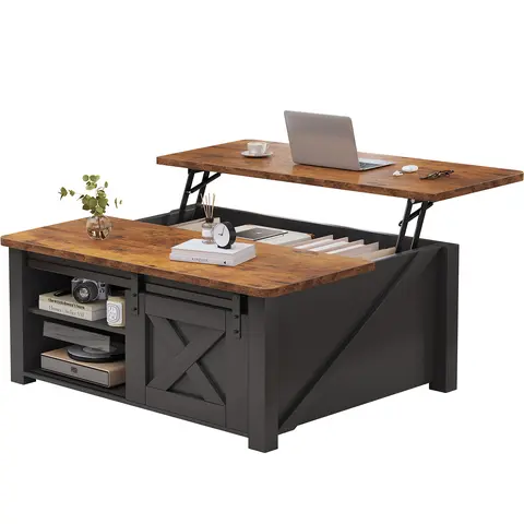 Sweetcrispy Rectangular Lift-Top Coffee Table - Center Table for Living Room with Hidden Storage, Adjustable Shelves, Adjustable Height, Work+Sofa Surface, Sofa-to-Desk Shift, Standing Desk Function - Apartment Indoor Furniture