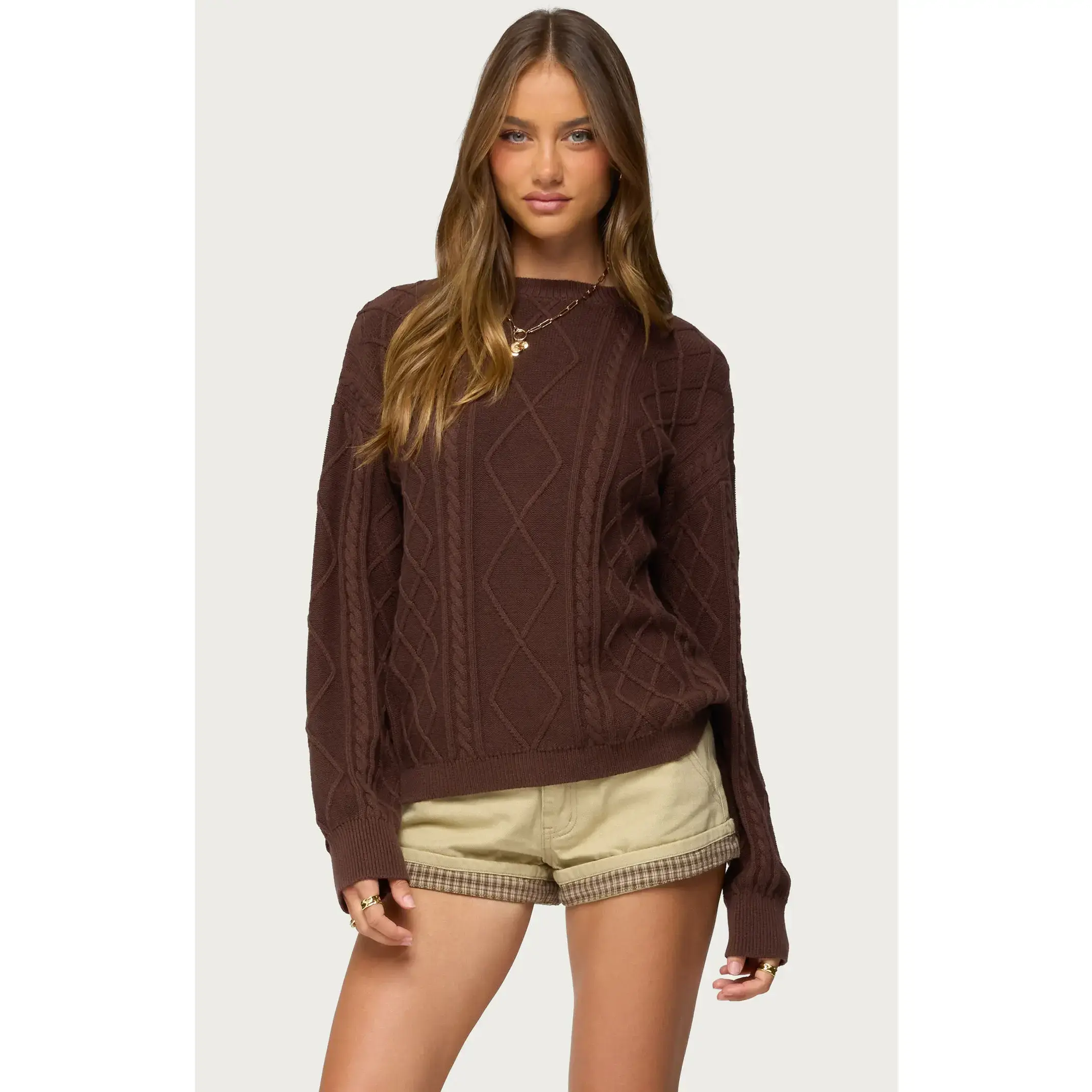 Edikted Women's Jessy Cable Knit Oversized Sweater