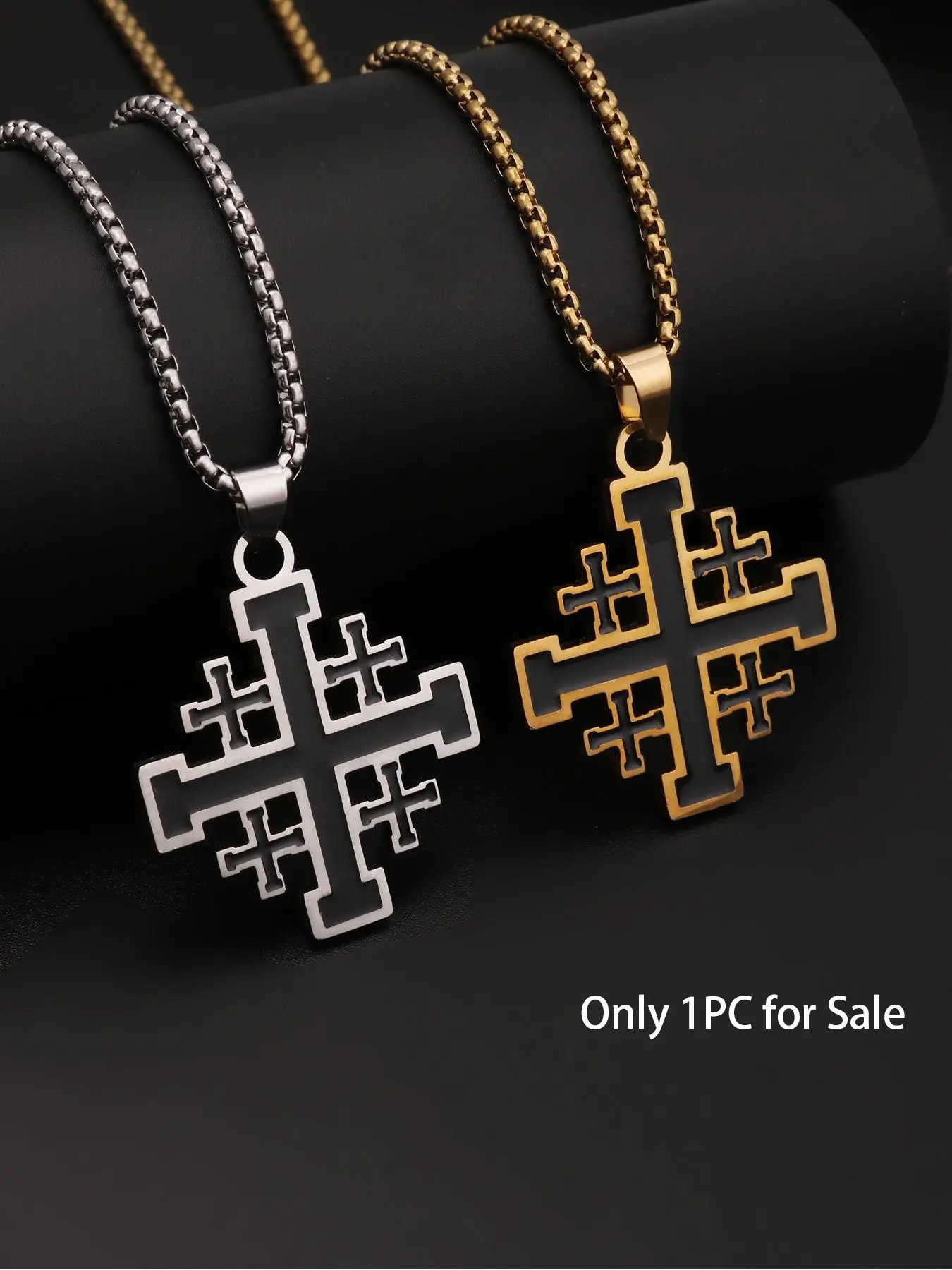 1PC Vintage Man's Durable Stainless Steel Jerusalem Crusader Templar Cross Chain Necklace for Men Spiritual Jewelry Religious Jewelry