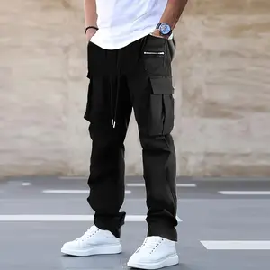 Men’s cargo pants for everyday sports and casual wear, featuring a drawstring design and multiple pockets; outdoor activity–style athletic fabric that is skin-friendly; suitable for commuting year-round.