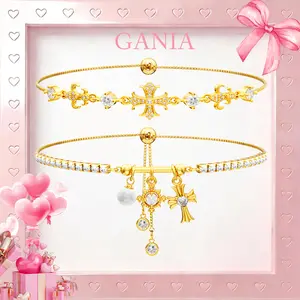 GANIA Double Layered Bracelets for Women Snowflake Cross Adjustable Sparkle，Set Meaningful Christian Symbol Hypoallergenic Gift for Valentine's Day gift  Valentine Wedding Birthday - Charms