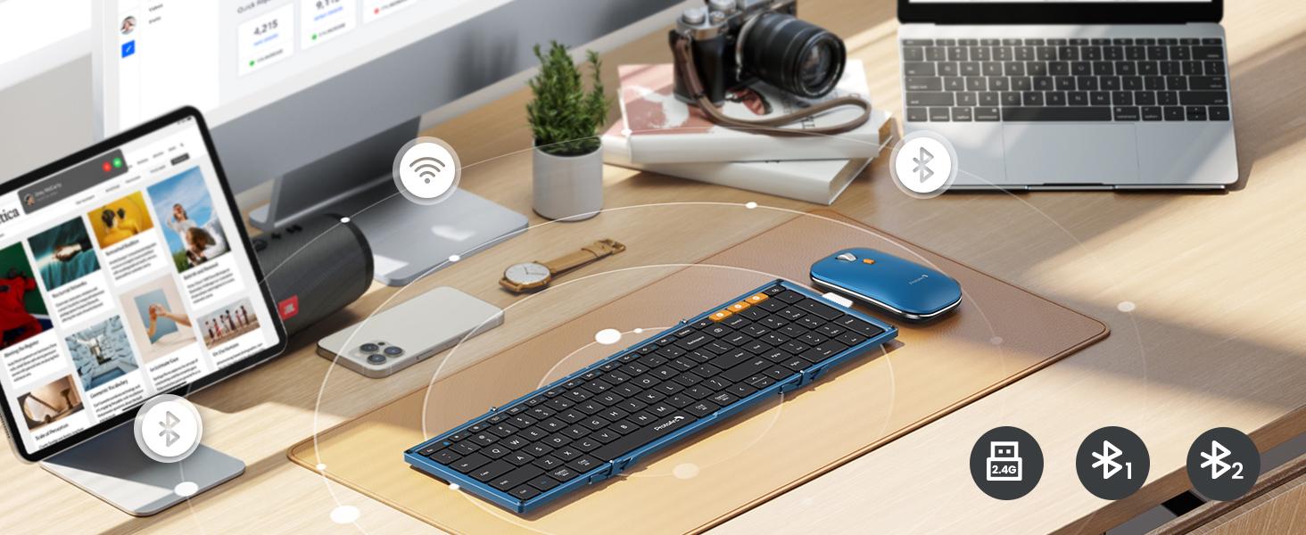 ProtoArc Foldable Keyboard and Mouse, XKM01 True Full-Size Folding Wireless Keyboard Mouse Combo for Business Travel, a Portable Office Suite On-the-Go, Compatible with Laptop iPad Tablet,summerwins