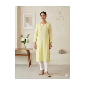 #Kurthitop-2 Lemon Zest Embroidered Cotton Kurti – Festive Elegance