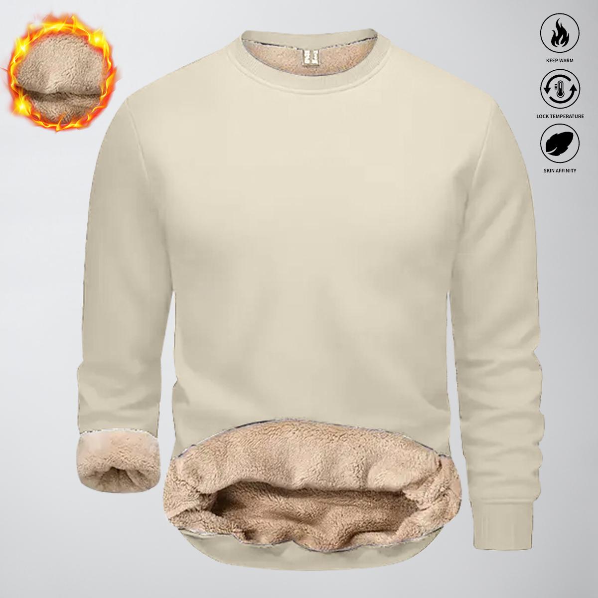 Men's Crewneck Sweatshirt Sherpa Lined Sweatshirts Fleece Pullover Basic Tops Warm Crewneck Spring Winter Sweatshirt Fallfreshness Outdoorfun