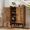 Farmhouse Shoe Cabinet with Doors, 6-Tier Wooden Shoe Organizer with Adjustable Shelves, Entryway Storage Cabinet with Metal Legs, Rustic Shoe Storage for Entryway or Living Room