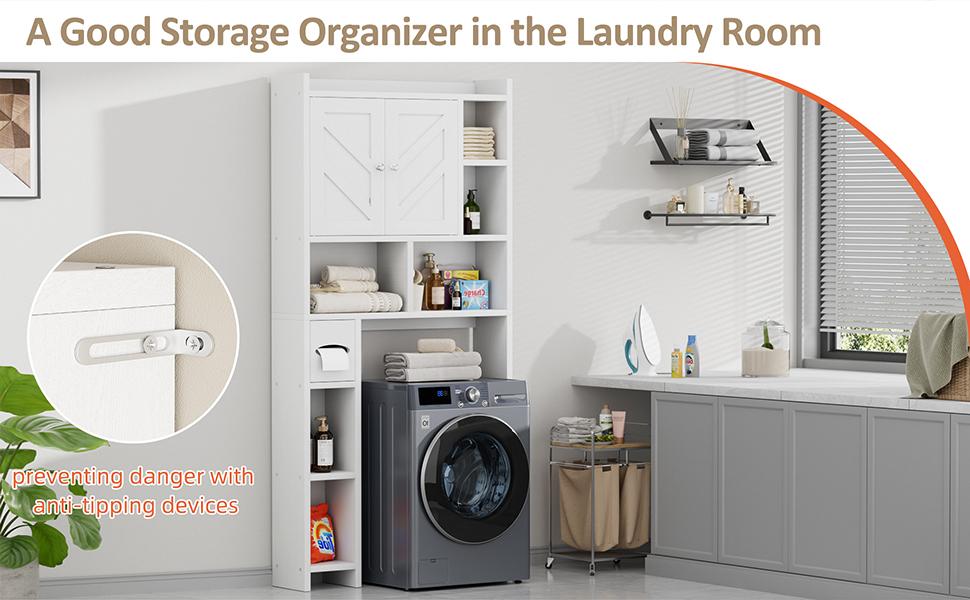 Walsunny Over The Toilet Storage Cabinet, Farmhouse Storage Cabinet with 2 Barn Door & Toilet Paper Holder Stand, Toilet Rack for Bathroom, Laundry Furniture Organizer