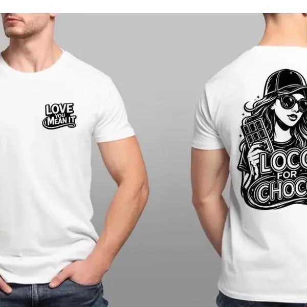 Big and tall Loco For Choco T-Shirt with black Artwork and Chocolate Bar Design Choco hype gurl Streetwear Tshirt Casual Cotton Unisex White Everyday