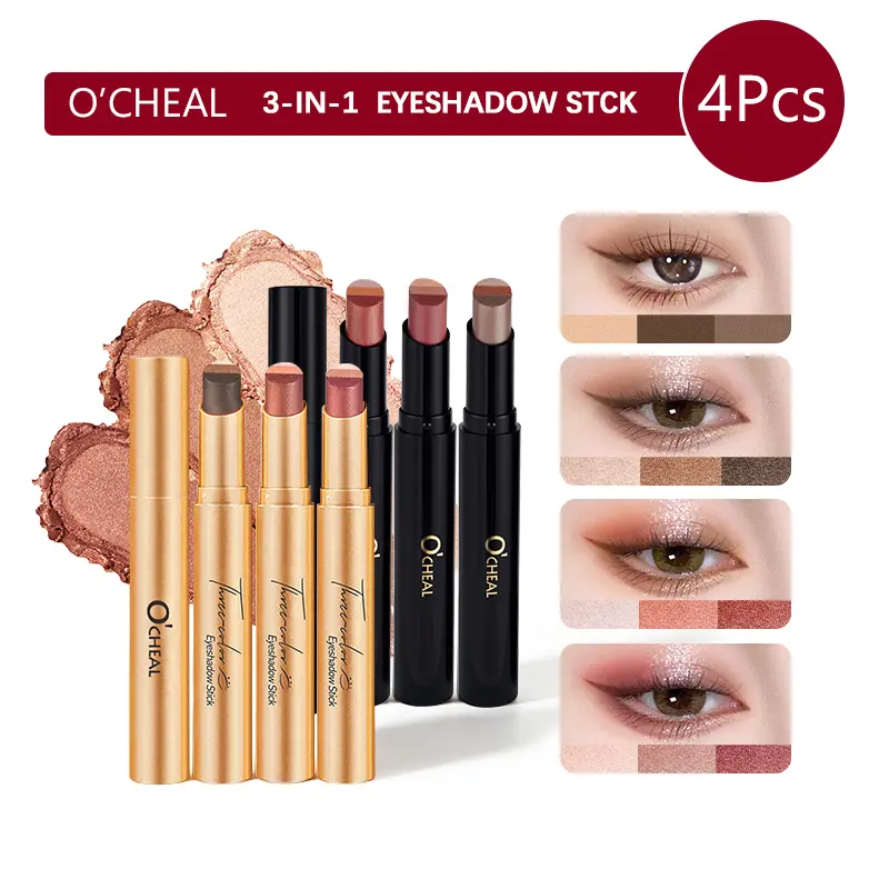 [4pcs Flash Sale]O'CHEAL 3-in-1 Brightening Eyeshadow Stick (40g) - All, Long Lasting, Paraben-Free, Waterproof, Sweatproof, 3-Tone Gradient, Metallic Shine, Day-Night Use Eye Makeup Cosmetics, Single Item
