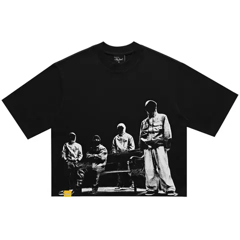 12oz Heavyweight Cropped Tee, 100% Cotton, Casual Crewneck Tshirt, Mens Graphic Tees, Short Length Boxy Fit, MeJend Thick Fabric Tshirt Streetwear Black