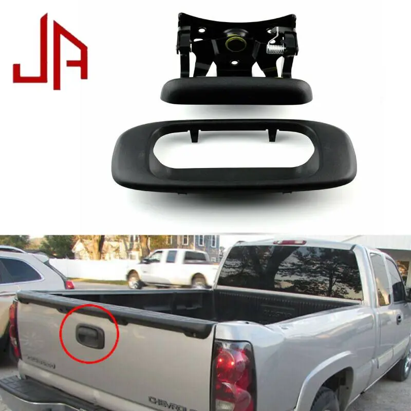 Textured Black Tailgate Door Handle & Bezel Replacement for 1999-2007 Chevy Silverado & GMC Sierra, Rust Resistant Car Exterior Accessory, Exterior Upgrade Trim, Automotive Tailgate Handle Replacement