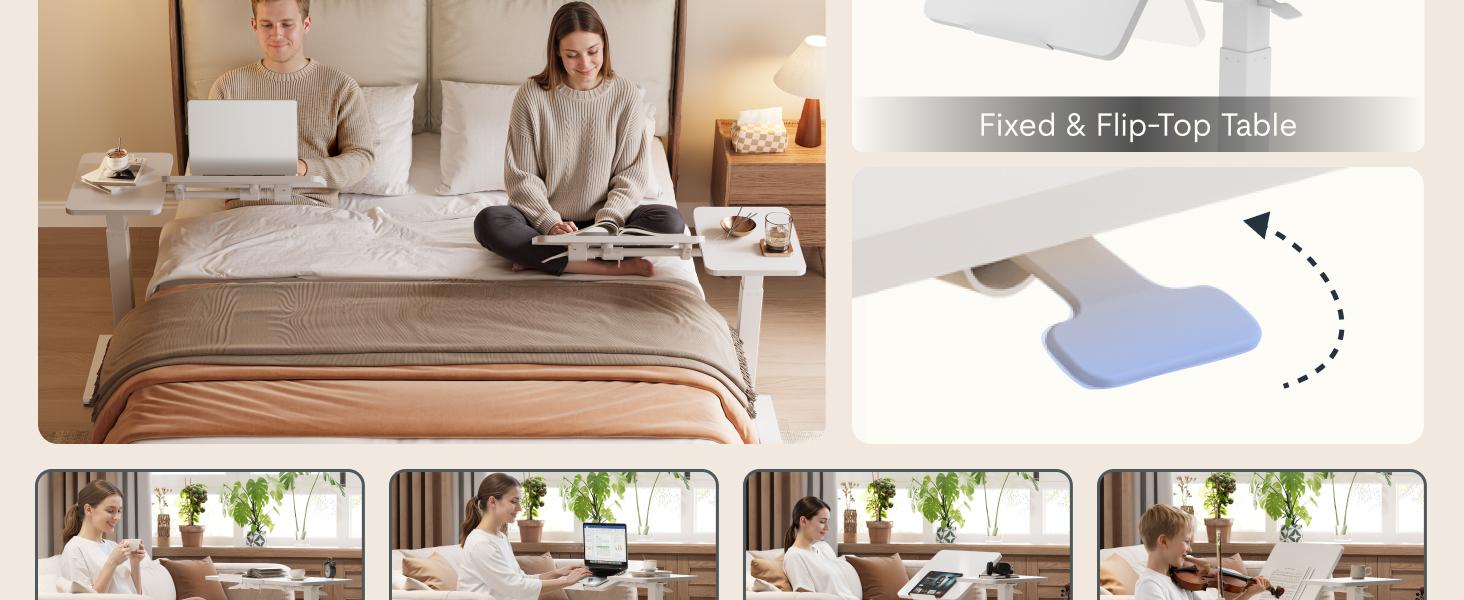FLEXISPOT H7 Flex Height Adjustable C-Shaped End Table with Split Tilting Top, Mobile Side Table for Sofa & Bedside, Space-Saving Slide Under Furniture, Rolling Laptop Desk with Hidden Wheels for Small Spaces, WFH Essentials, Versatile Home Gift