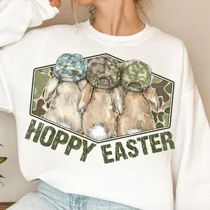 Hoppy Easter Sweatshirt/Hoodie/T-Shirt, Camo Bunny Hoodie, Vintage Easter Shirt for Rabbit Lovers, For Women and For Men