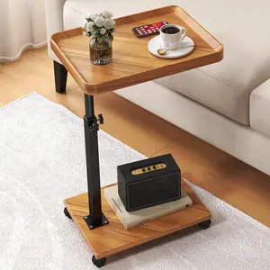 Garvee C Shaped End Table with Adjustable Height and 360° Swivel, Featuring Wheels for Easy Mobility, Ideal for Small Spaces, Perfect for Use as a Side Table, Laptop Table, or Tray Table in Living Room, Bedroom, or Couch Areas