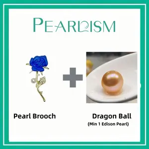 【Joey】Blue Rose Brooch + Dragon Ball Edison pearl (Min 1pc Edison pearl as gift) [Open in live ]｜Freshwater Orange Color 9-12mm pearl