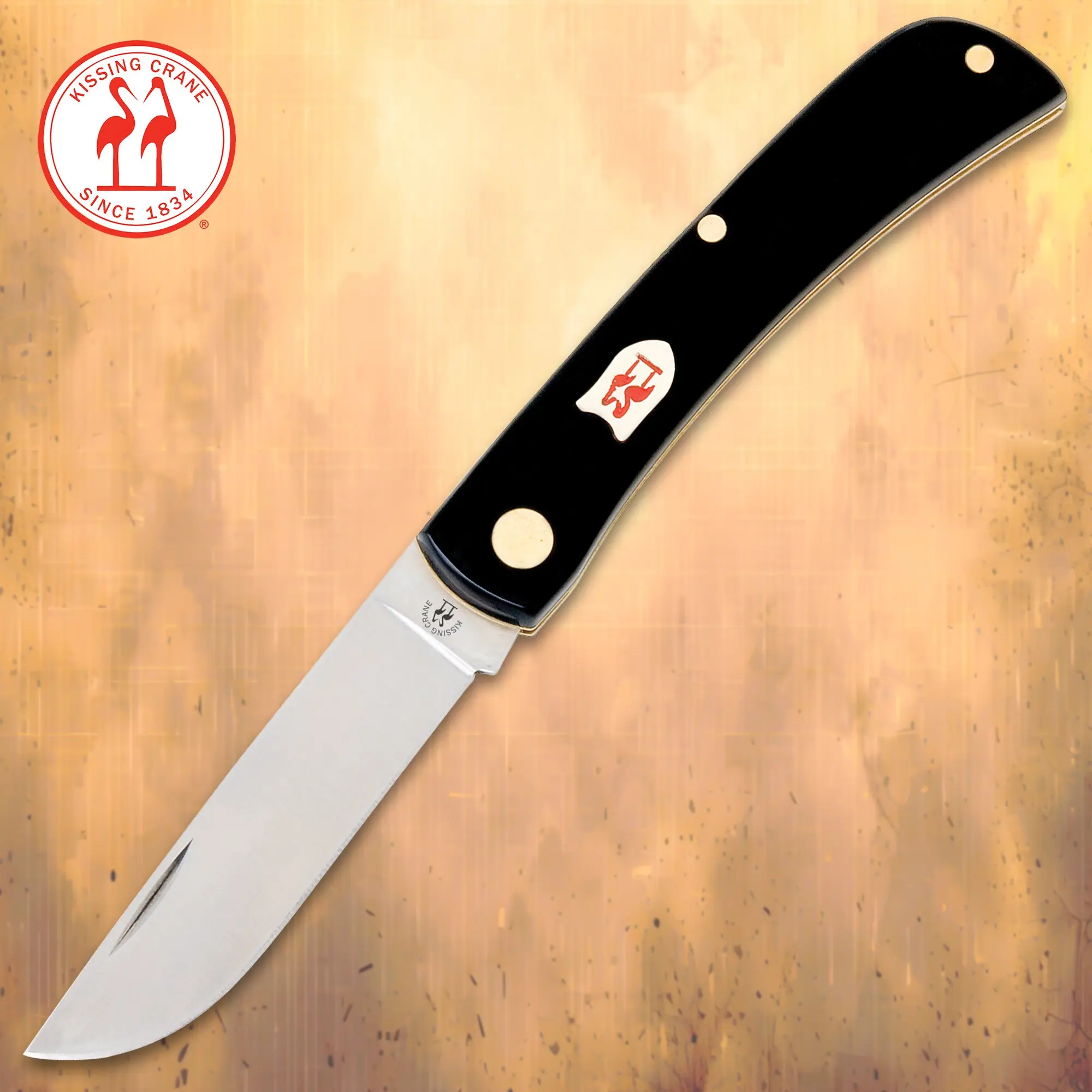 Kissing Crane Farmer Pocket Knife - 3 5/8" Pocket Fit Steel Blade, Black, Pearl, Yellow Handles for Kitchen Cutting Tasks, Knives