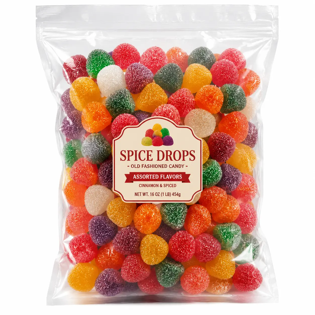 Old Fashioned Spice Drops Candy, 1 lb Bag - Assorted Chewy Gumdrop Mix for Parties, Candy Bowls