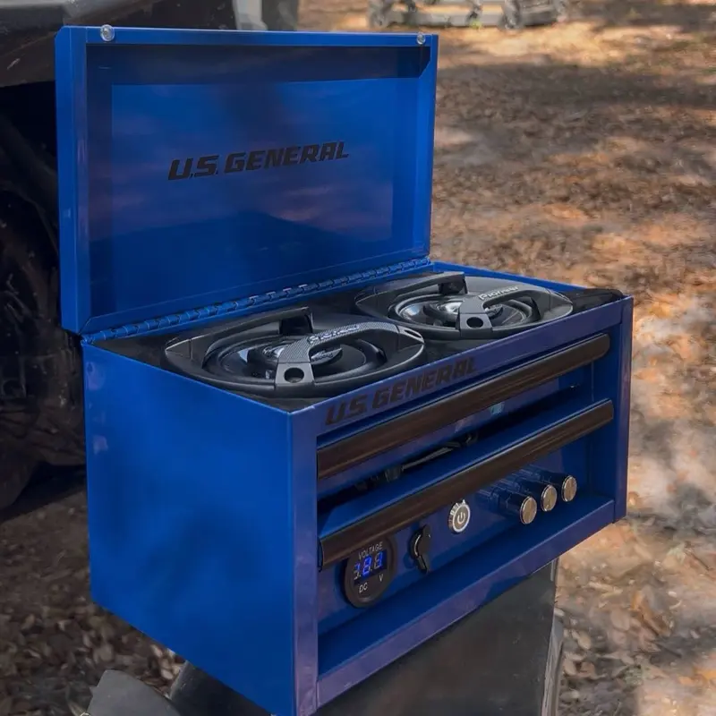 Custom Mini Tool Box Bluetooth Speaker, Handcrafted Sturdy Boombox with Subwoofer, Rechargeable Portable Loud Audio, USB Connection