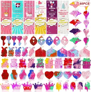 60 Pack Valentines Day Gifts for , Valentines Cards with Pop Bubbles Bulk, Fidget Valentine for Girls Boys Toddler, Class Classroom Exchange Gifts, Fidget  Party Favors