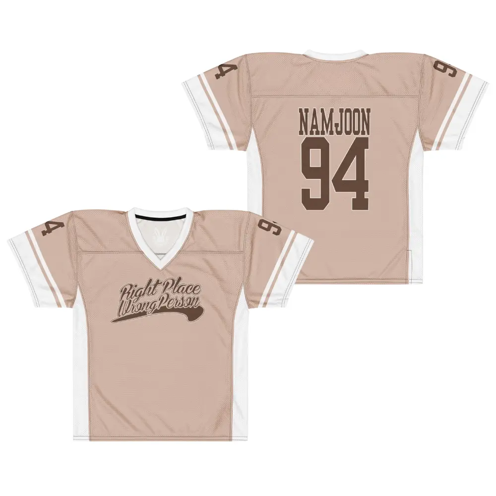 RM Bangtan Football Jersey, Namjoon Neutral Beige Football Design with “Right Place Wrong Person” Number 94 , Perfect Gift for Army