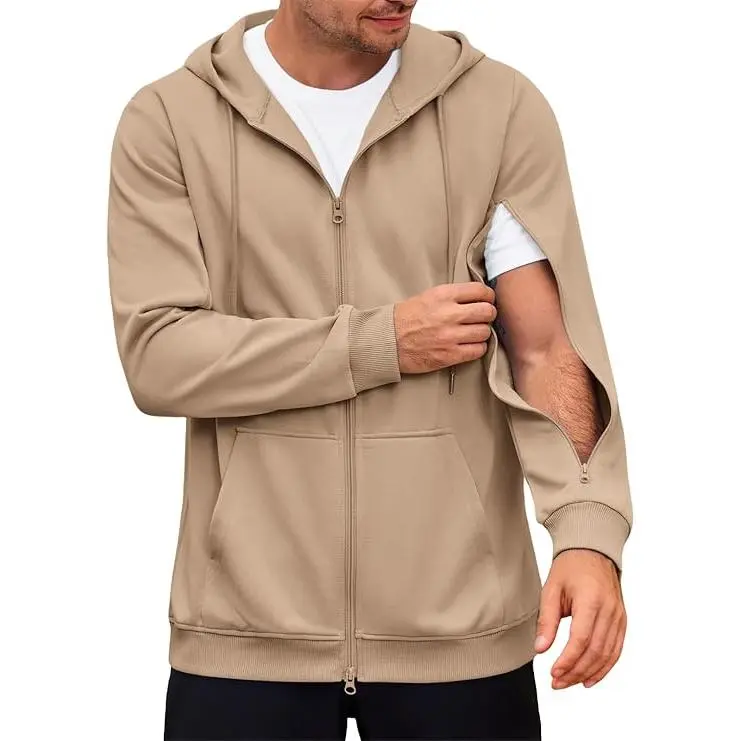 Runcati Mens Dialysis Sweatshirts Full Zip Lightweight Hemodialysis Jacket Warm Hoodie Sweatshirt with Arm Zipper