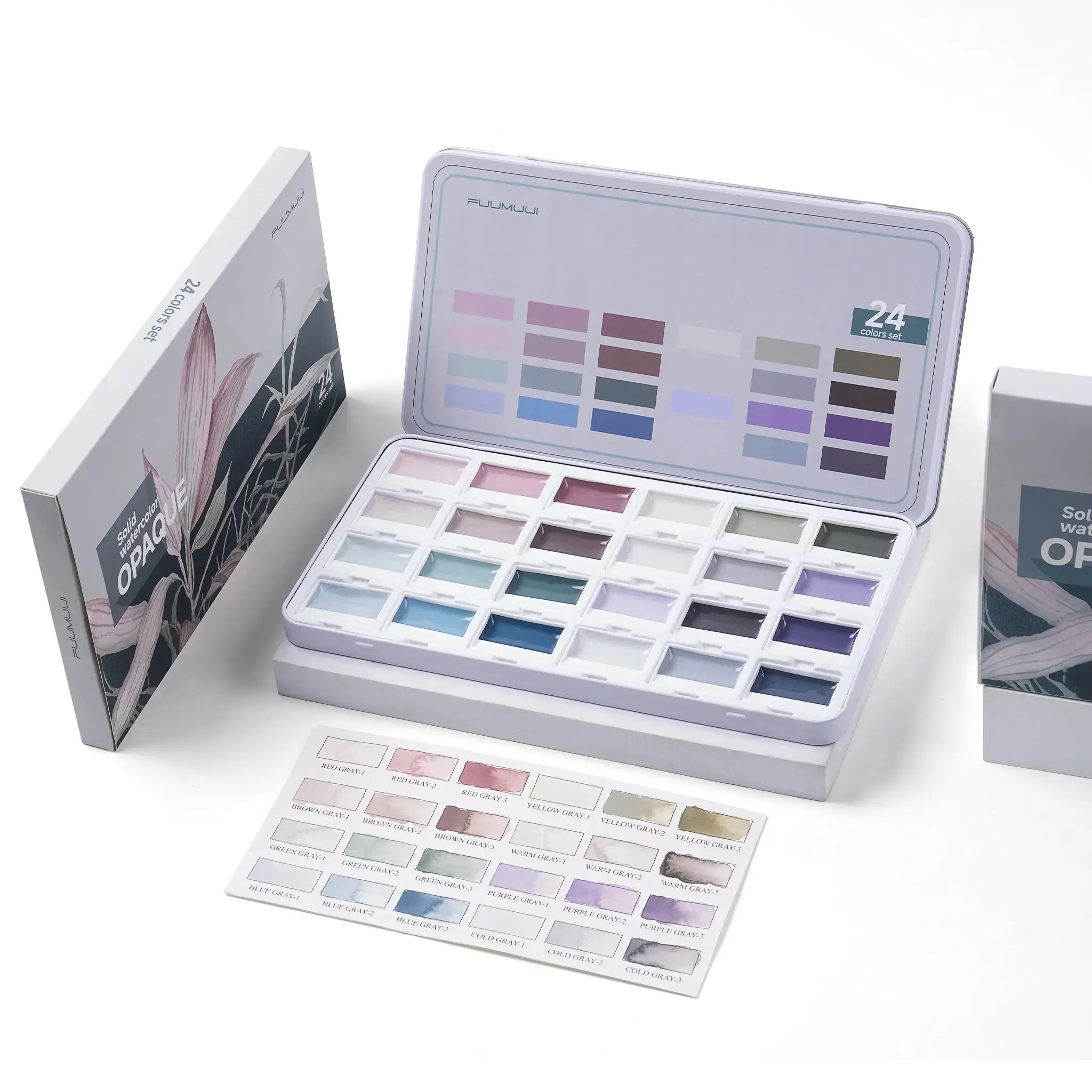 Fuumuui 24-Color Opaque Semi-Solid Watercolor Paint Palette Set - Muted, Apricot Beige Tones, Blend & Organize Colors, Test Hues, Refined Gradients, No Separation/Staining, For Atmospheric Landscapes, Design Studies