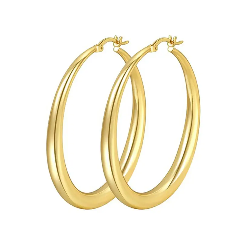 Women's Chunky Gold & Silver Round Metal Hoop Earrings Set - Thick Stainless Steel, Hypoallergenic, Non-Tarnish, 30-60mm (Silver-40mm Option), Luxury Gold-Accented, Oversized, for Daily Wear & Earring Stacking, Earring Stacking Set, Stainless Steel Gold L