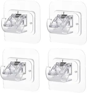 4PCS No Drill Curtain  Brackets,   Curtain   Hooks, Nail Free Adjustable Wall Mount Curtain Hangers for Bathroom Kitchen Home Hotel clips self adhesive suction magnetic heavy duty no-drill rod holder cozy cue towel hidden Light Metal Light Organiser